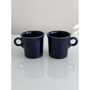 Retired Post-86 Fiesta Cobalt Blue Ring Handle Coffee Mugs Pair HLC USA Classic
